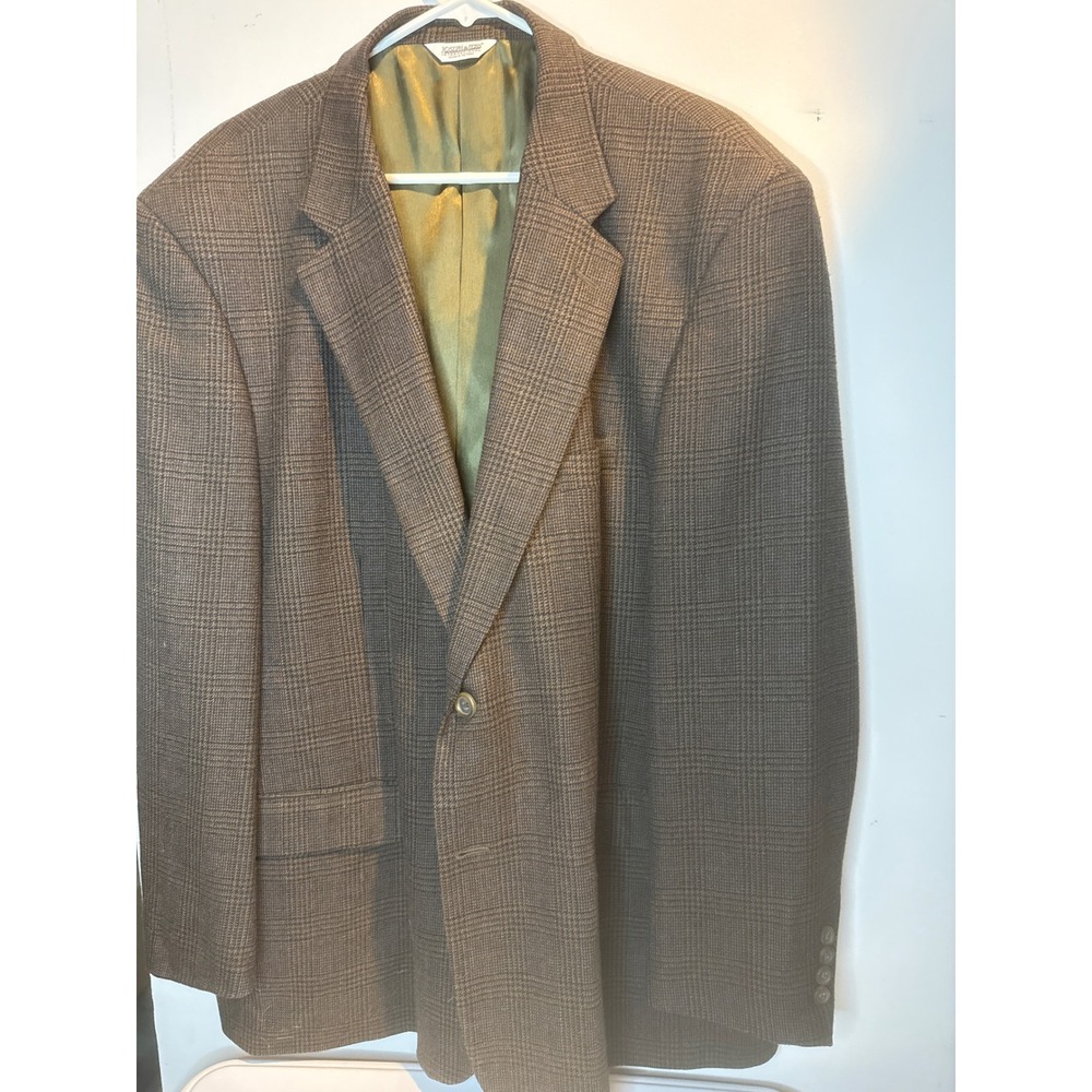 Joseph&Feiss Int'l Brown Glen Plaid Wool Blazer Two Button Sport Coat Vintage